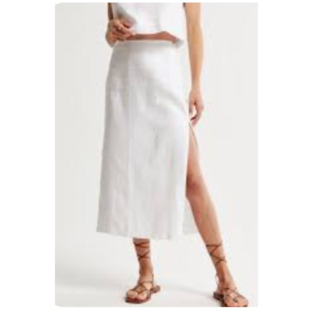 Abercrombie & Fitch White Linen Midi Skirt